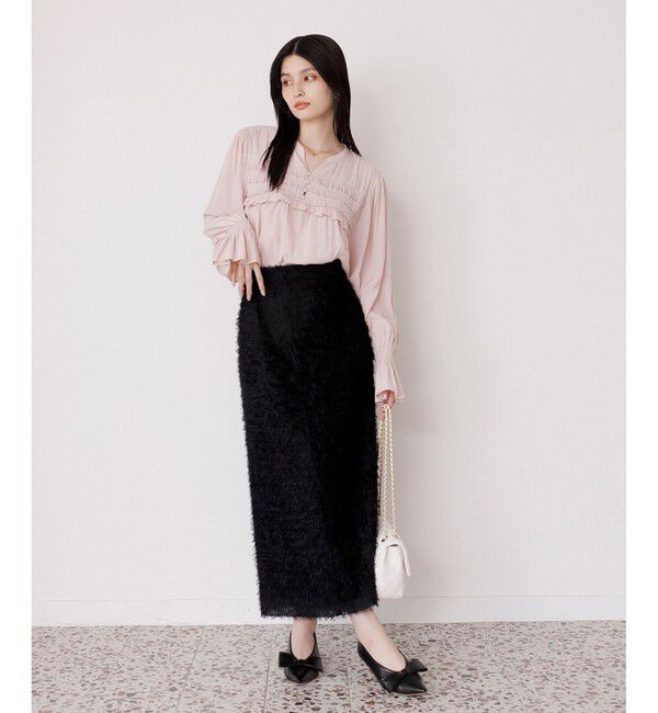 VIS「割繊シャーリングミニフリルブラウス/洗える」|シャツ・ブラウス|