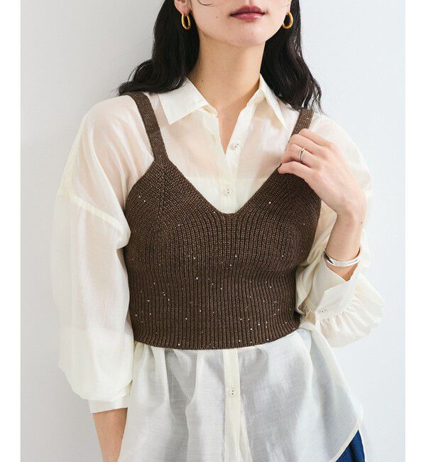 VIS「スパンコールニットビスチェ」|キャミソール|ブラウン系(23)
