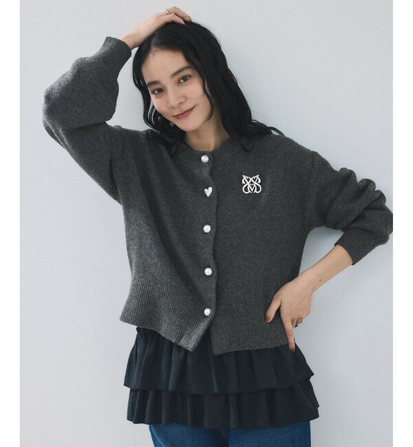 VIS「ハートアソートパール釦ラメミックスカーディガン/イージーケア・一部WEB限定カラー」|カーディガン|チャコール(06)