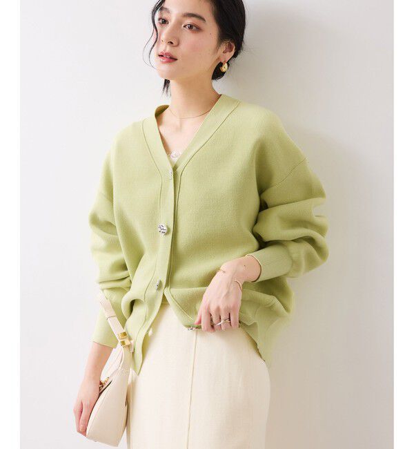 VIS「釦アクセントコクーンカーディガン」|カーディガン|ライトグリン(33)