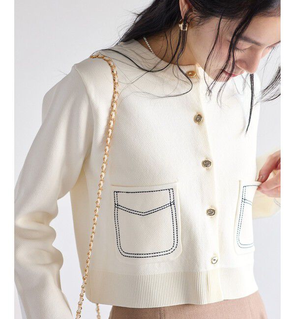 VIS「ステッチワークニットジャケット」|カーディガン|オフホワイト(15)
