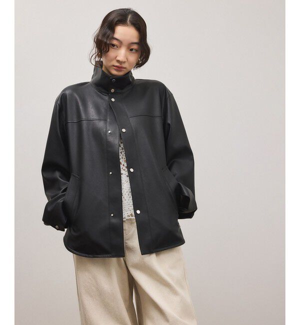 ADAM ET ROPE'「シンセティックレザースタンドネックブルゾン」|ブルゾン・スタジャン|