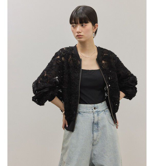 ADAM ET ROPE'「ラインアートレースブルゾン」|ブルゾン・スタジャン|ブラック(01)