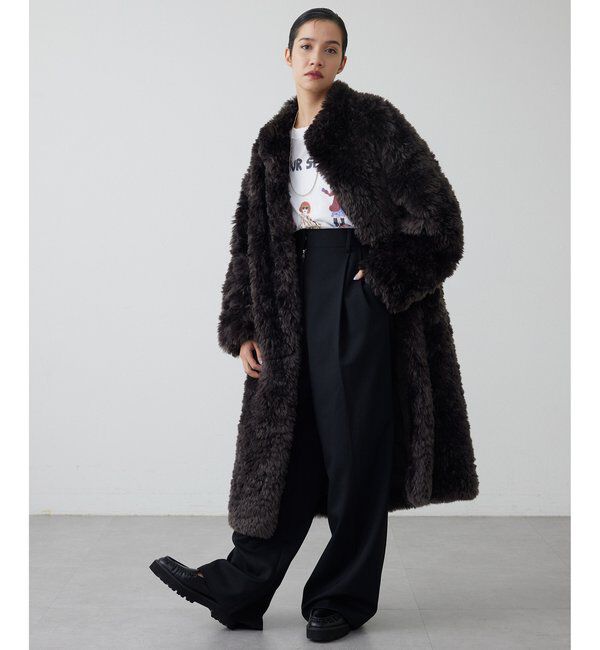  「【THE PAUSE】フェイクファーロングコート」|その他|チャコールグレー