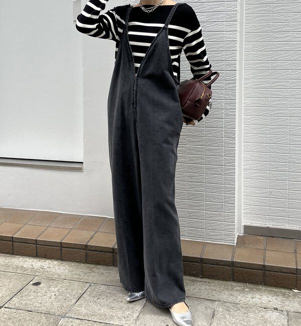  「細紐デニムフロントジップサロペット」|ワンピース|