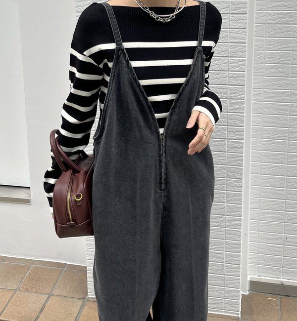  「細紐デニムフロントジップサロペット」|ワンピース|