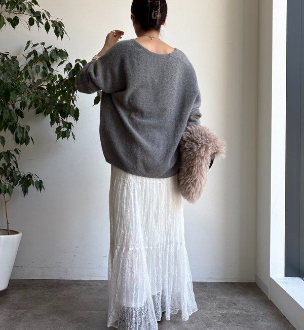  「ファーウール深Vプルオーバー」|ニット・セーター|