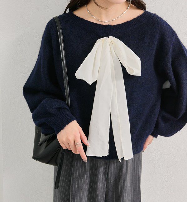  「リボン付きニット プルオーバー」|ニット・セーター|