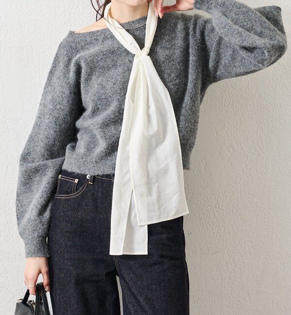  「リボン付きニット プルオーバー」|ニット・セーター|チャコールグレー