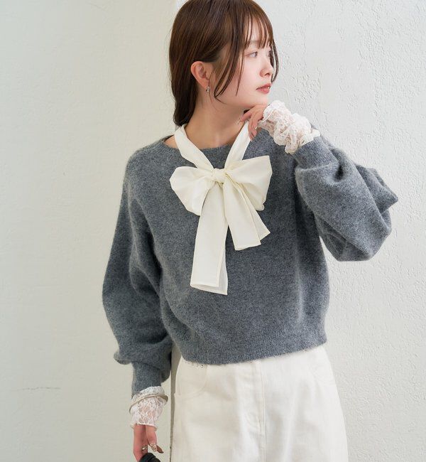  「リボン付きニット プルオーバー」|ニット・セーター|