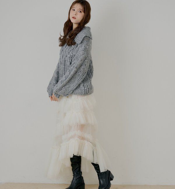  「スパンコールケーブルルーズカーディガン」|カーディガン|