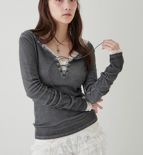  「プロセストレースアップトップス」|Tシャツ・カットソー|ブラック