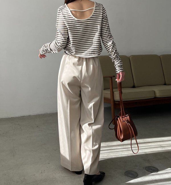  「バックUネッククロップボーダーTシャツ」|Tシャツ・カットソー|