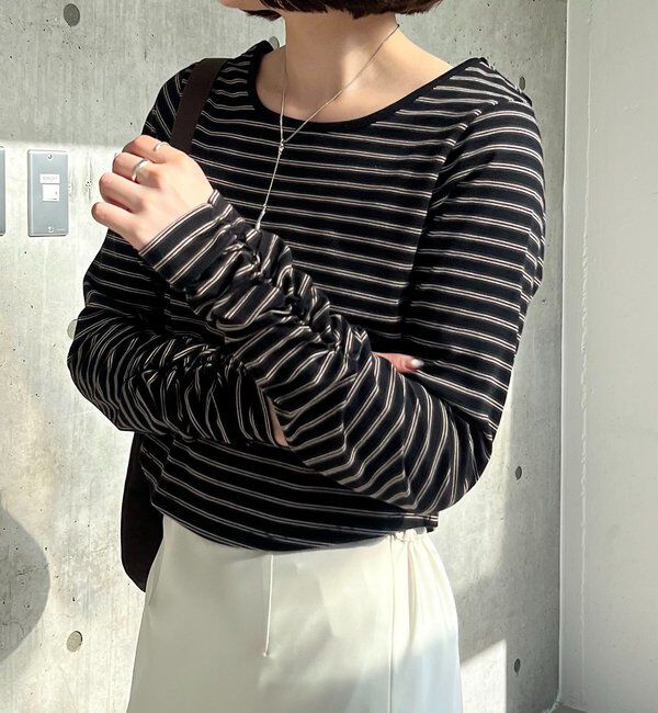  「バックUネッククロップボーダーTシャツ」|Tシャツ・カットソー|