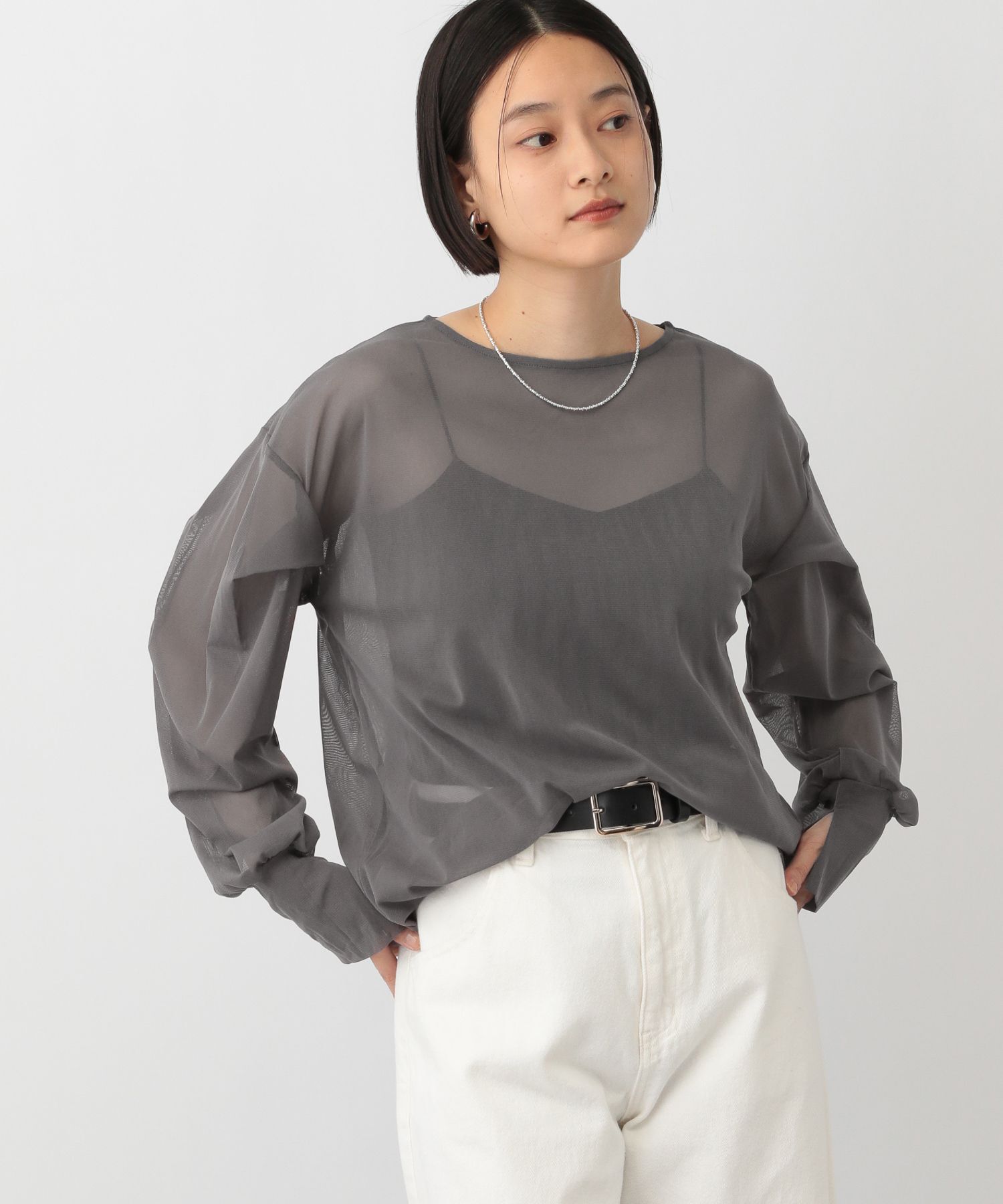 A part by 「チュールパフプルオーバー長袖」|シャツ・ブラウス|チャコールグレー