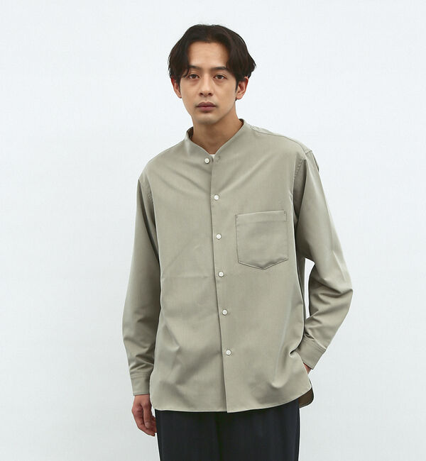 ABAHOUSE「【変形襟】シャンブレーツイル カラーレス シャツ / バンドカラーシャツ」|シャツ・ブラウス|ライトブラウン