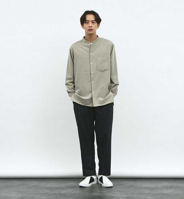 ABAHOUSE「【変形襟】シャンブレーツイル カラーレス シャツ / バンドカラーシャツ」|シャツ・ブラウス|