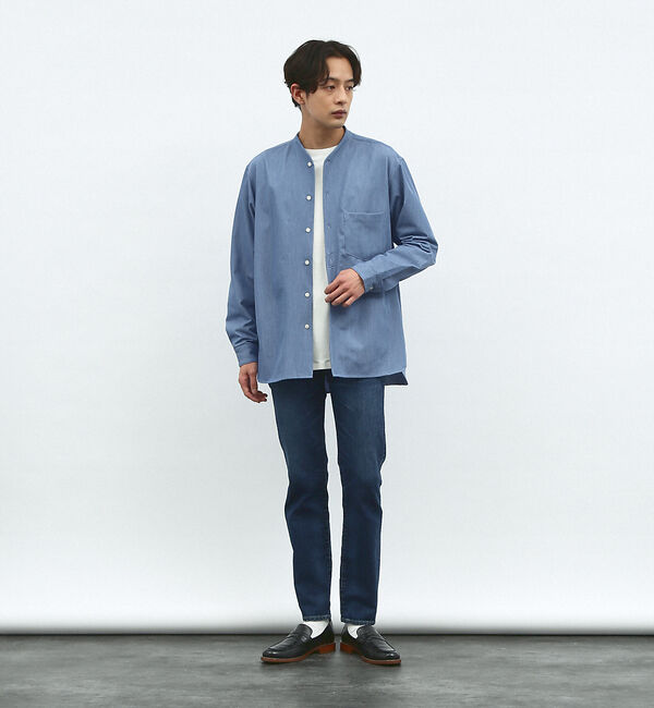 ABAHOUSE「【変形襟】シャンブレーツイル カラーレス シャツ / バンドカラーシャツ」|シャツ・ブラウス|