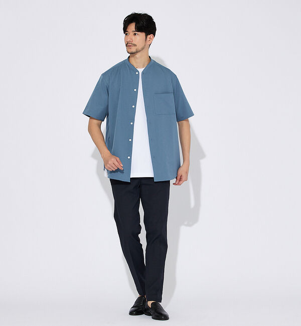 ABAHOUSE「【変形襟】トロミシャンブレー カラーレス 半袖シャツ / バンドカラー」|シャツ・ブラウス|