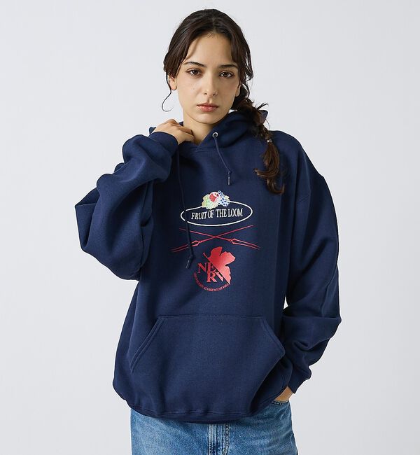 ABAHOUSE「【FRUIT OF THE LOOM】FTL&times;EVA ロゴプリントフーディー /」|パーカー|ネイビー