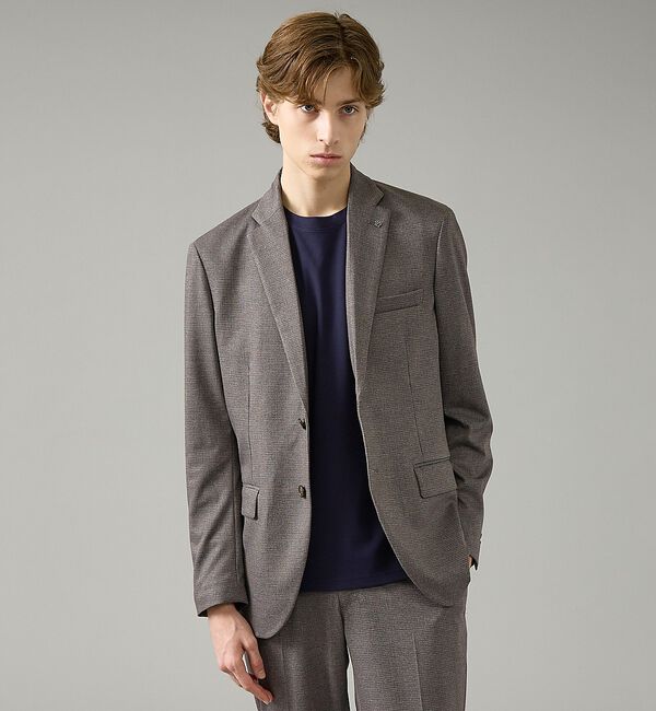 ABAHOUSE「【セットアップ対応】チェック柄 ライトポンチ ジャケット / FLEX JACK」|テーラードジャケット|グレージュ