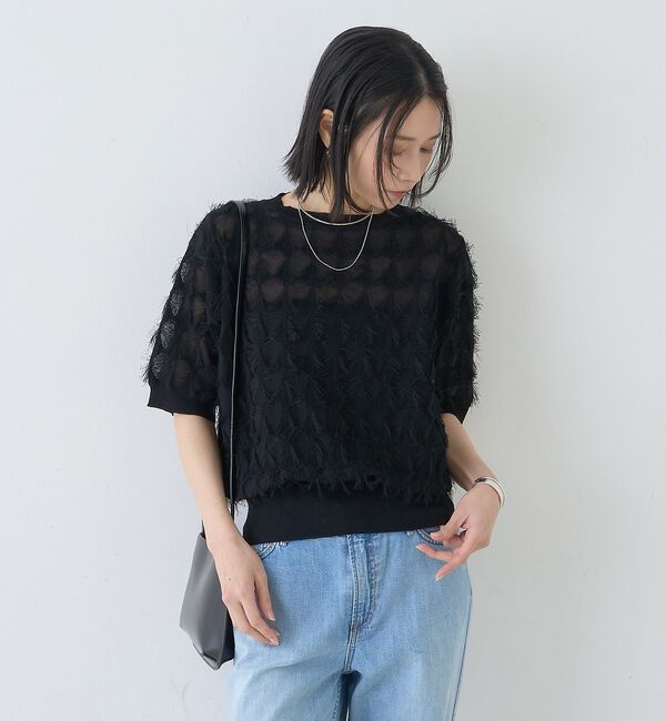 Rouge vif「ドットシアーフリンジニット」|ニット・セーター|