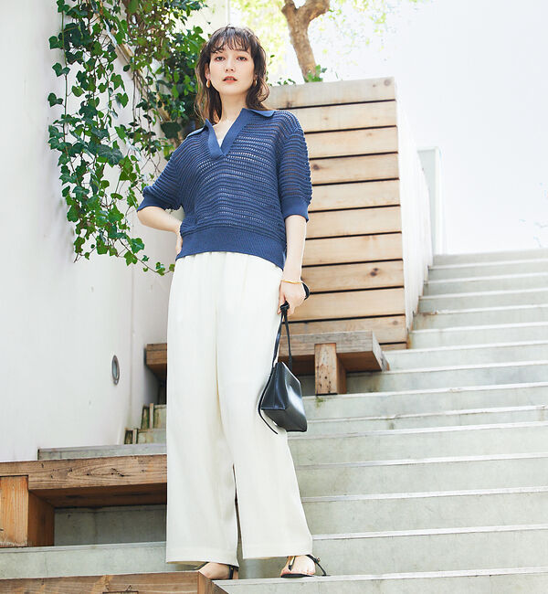 qualite「ガーターポロ襟ニット」|ニット・セーター|