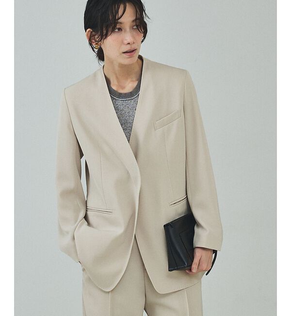 qualite「【UVカット/ストレッチ/セットアップ対応】ドライカルゼノーカラージャケット」|ノーカラージャケット|ベージュ