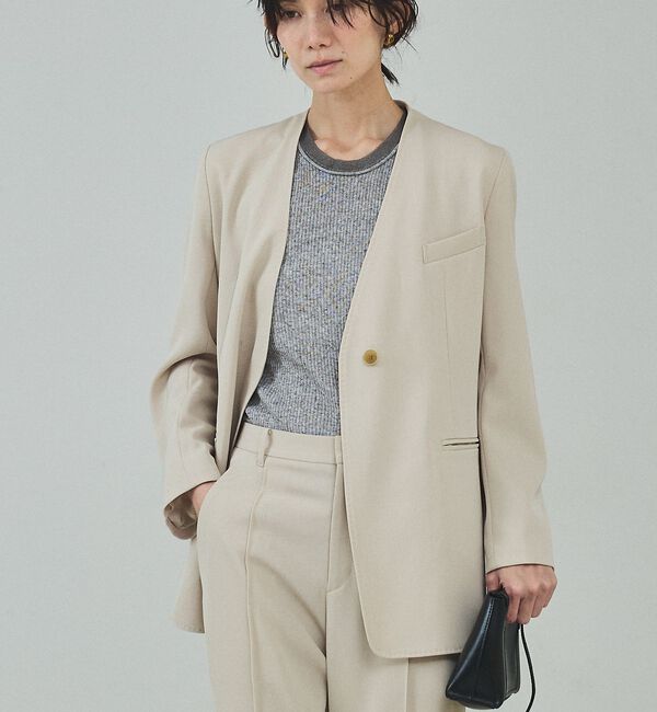 qualite「【UVカット/ストレッチ/セットアップ対応】ドライカルゼノーカラージャケット」|ノーカラージャケット|