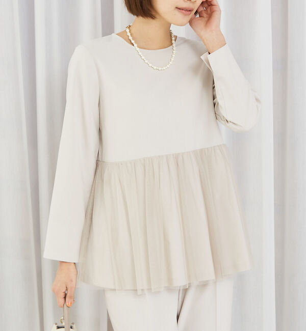 abahouse mavie「【エニデイカセット】チュールペプラムブラウス」|シャツ・ブラウス|グレージュ