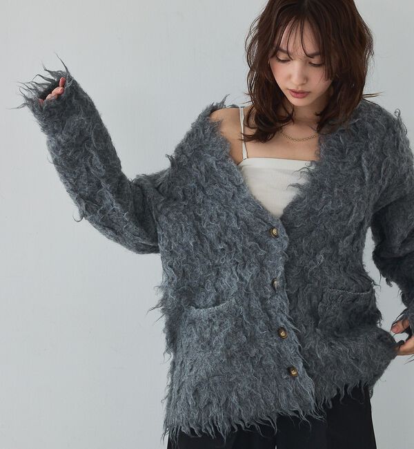 abahouse mavie「【スタッフ人気No1】シャギー起毛カーディガン/ニット/軽量/ガーリー/ふわふわ」|カーディガン|