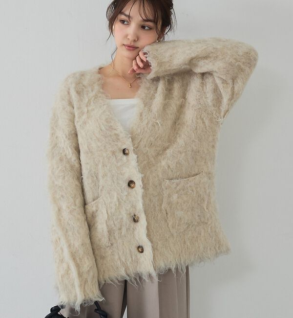 abahouse mavie「【スタッフ人気No1】シャギー起毛カーディガン/ニット/軽量/ガーリー/ふわふわ」|カーディガン|ベージュ