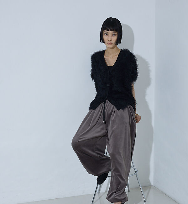 NOMINE「ロング フェザー ニットベスト カーディガン」|ベスト・ジレ|