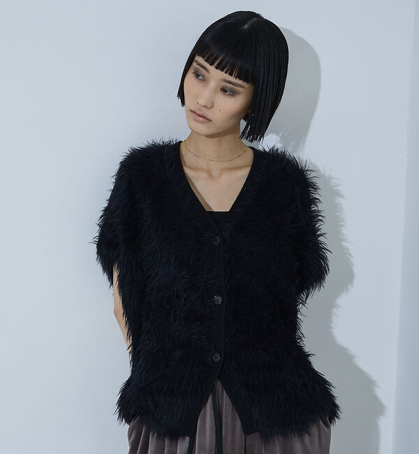 NOMINE「ロング フェザー ニットベスト カーディガン」|ベスト・ジレ|