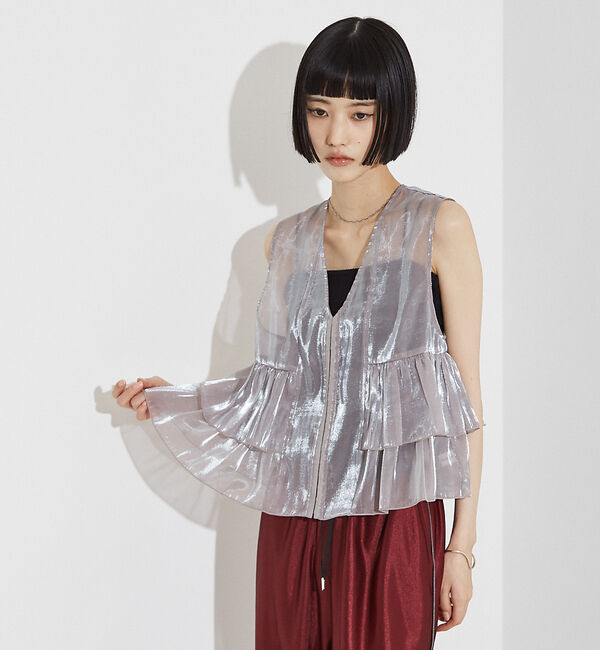 NOMINE「2WAY シャイン シアー フリルベスト」|ベスト・ジレ|