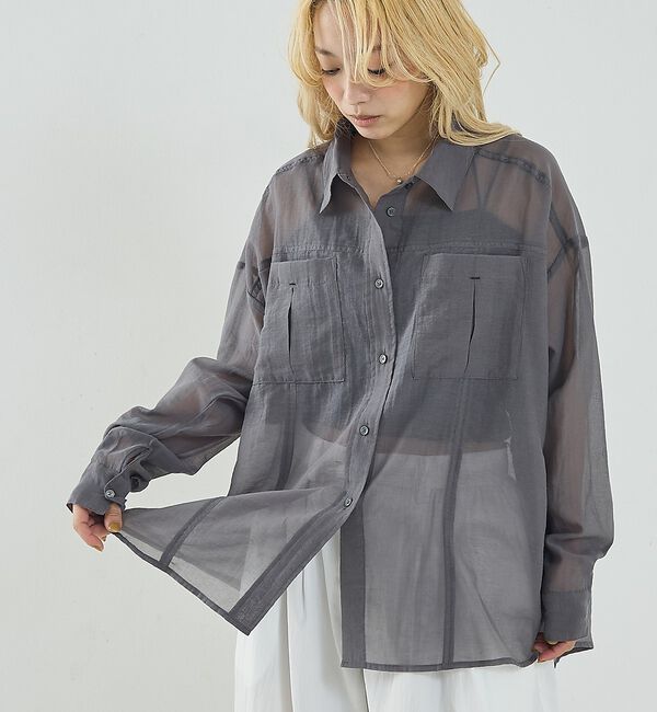NOMINE「オーバーサイズ シアーシャツ」|シャツ・ブラウス|ブルーグレー