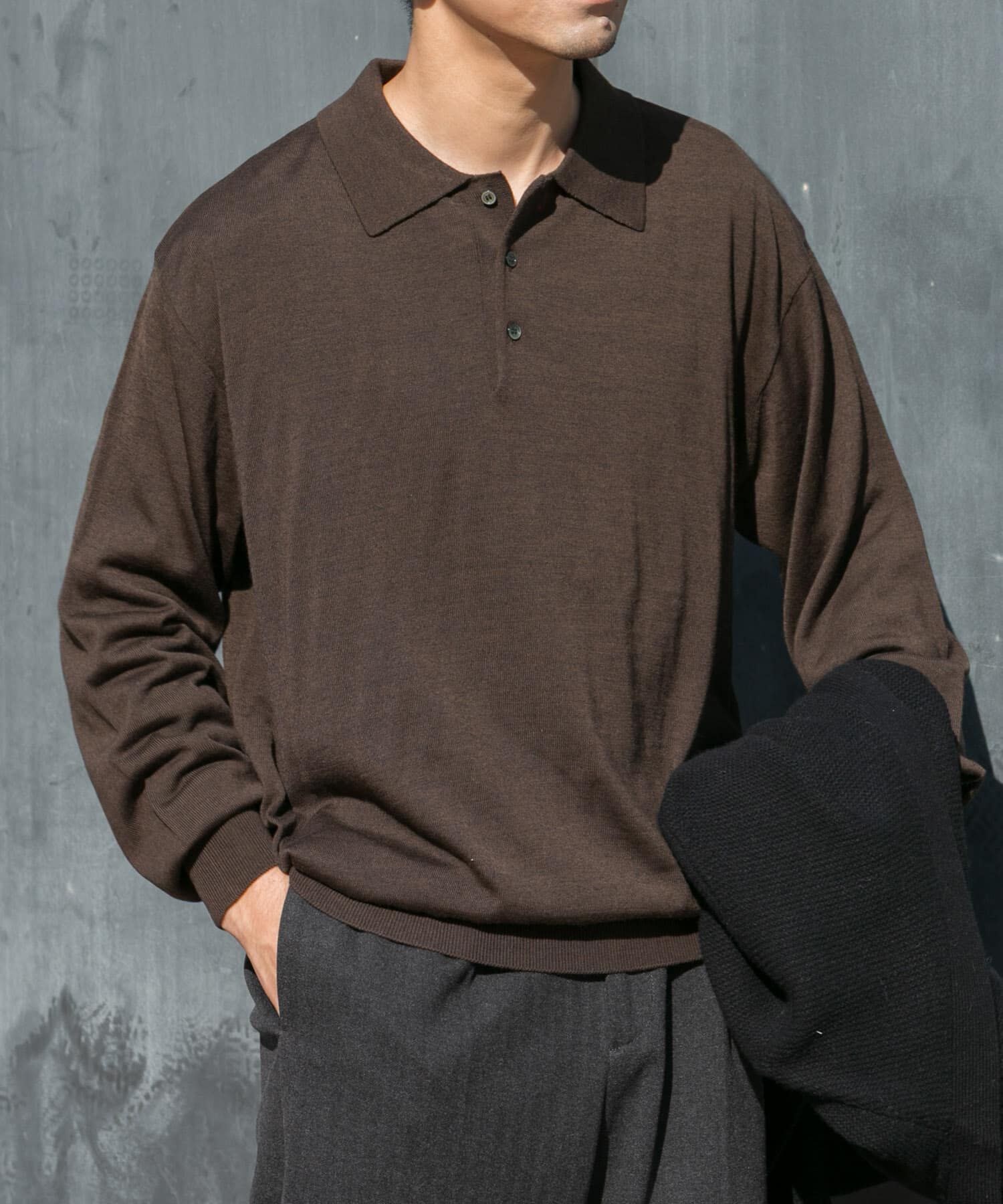 URBAN RESEARCH ROSSO「イタリア糸メリノウールニットポロシャツ」|ニット・セーター|ダークブラウン