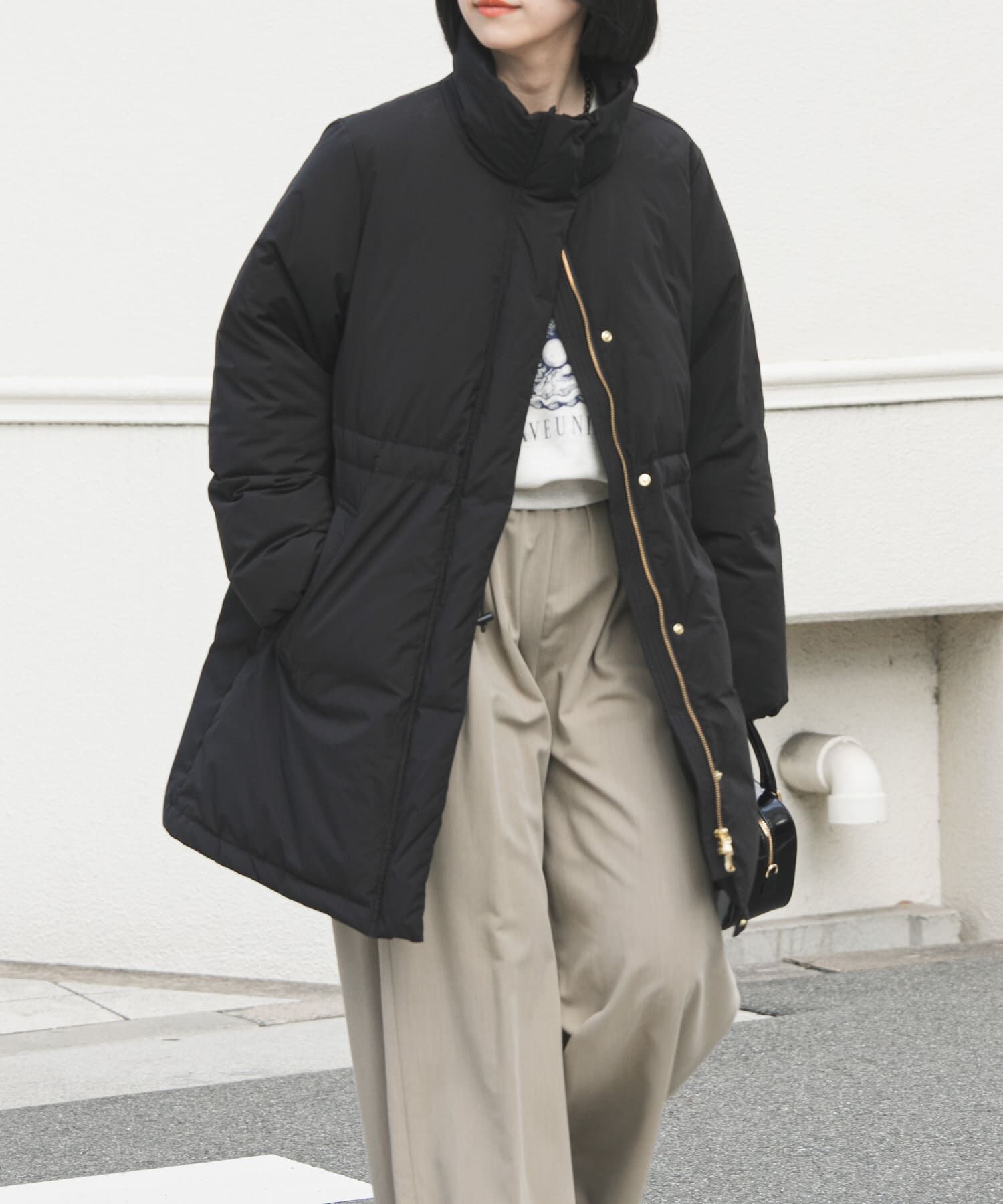 URBAN RESEARCH「スタンドカラードロストダウンコート」|ダウン|ブラック