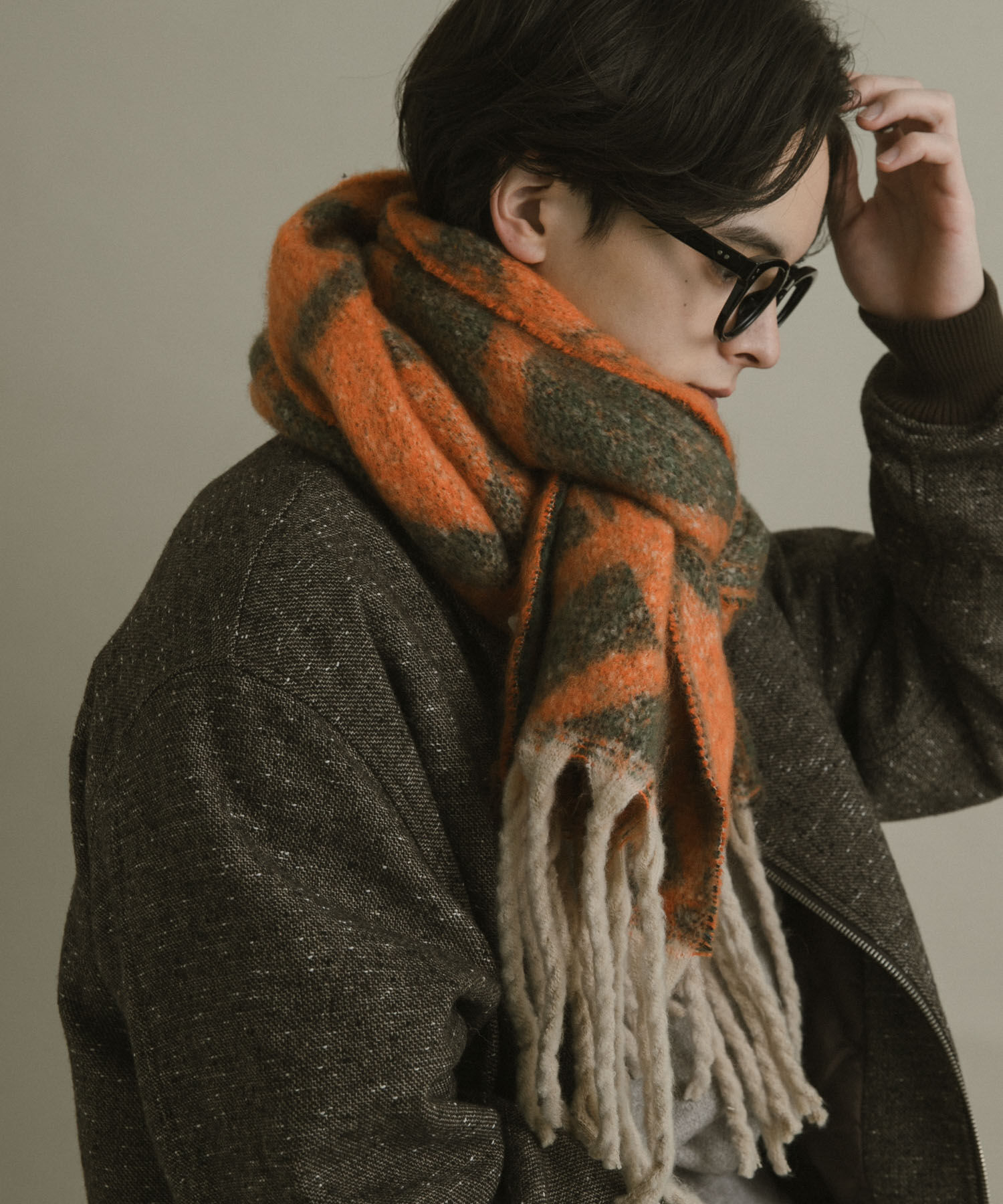 SENSE OF PLACE by URBAN RESEARCH「ラインチェックボリュームマフラー」|マフラー|オレンジ