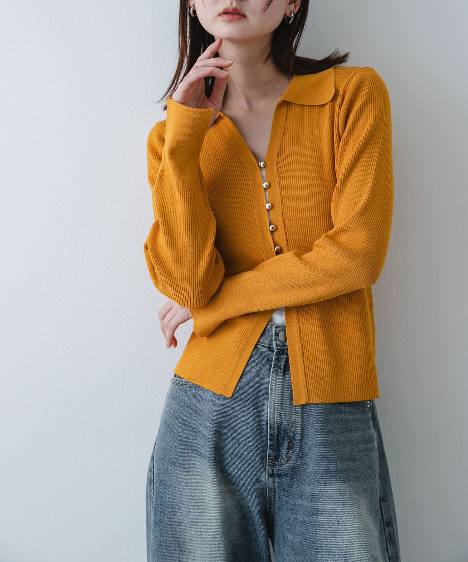 SENSE OF PLACE by URBAN RESEARCH「『一部WEB限定ｶﾗｰ』『洗濯可』ﾒﾀﾙﾎﾞﾀﾝｴﾘﾂｷｺﾝﾊﾟｸﾄｶ 」|カーディガン|マスタード