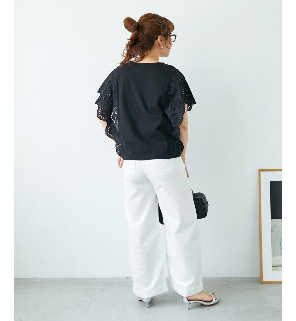  「《手洗い可能》スカラップレーススリーブカットソー」|Tシャツ・カットソー|