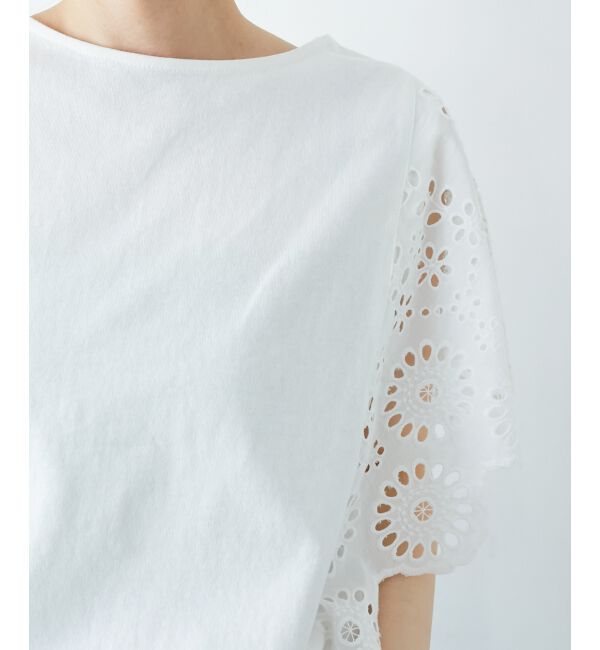  「《手洗い可能》スカラップレーススリーブカットソー」|Tシャツ・カットソー|