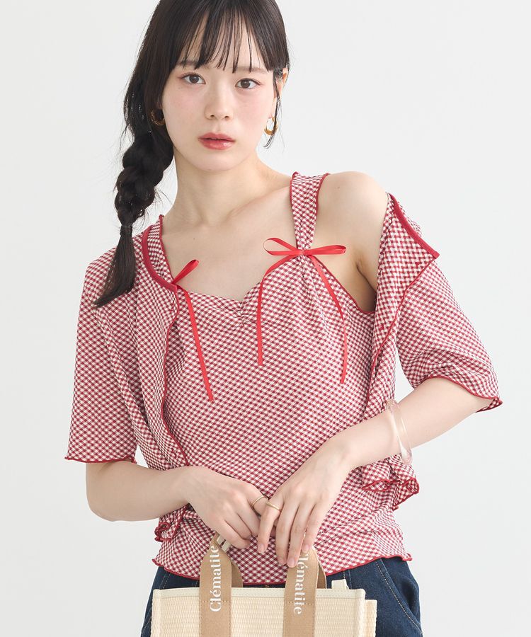 earth music&ecology「SET2点ギンガムメロ-カーデ＋リボンタンク」|カーディガン|