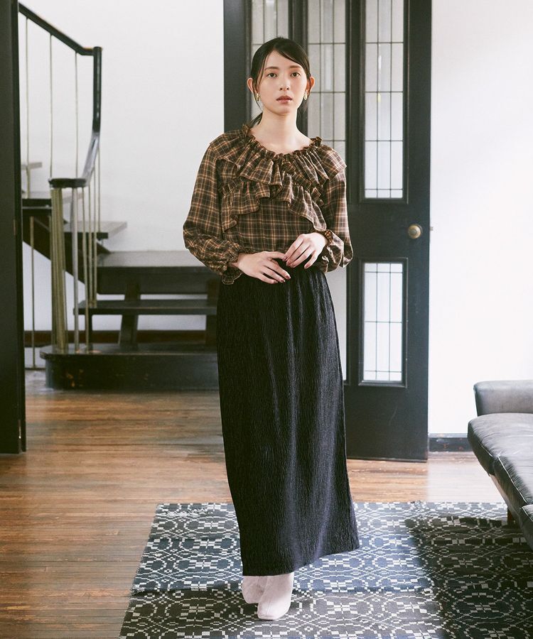 earth music&ecology「シャイニーベロアスカート」|タイト|