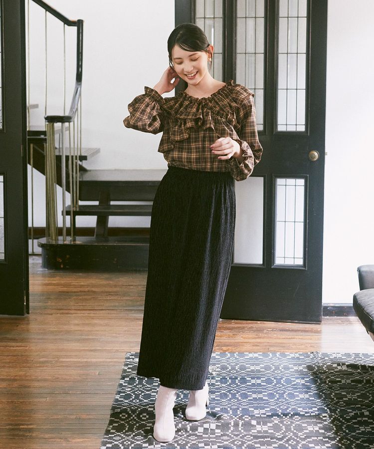 earth music&ecology「シャイニーベロアスカート」|タイト|