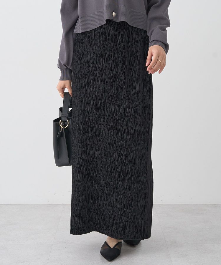 earth music&ecology「シャイニーベロアスカート」|タイト|Black