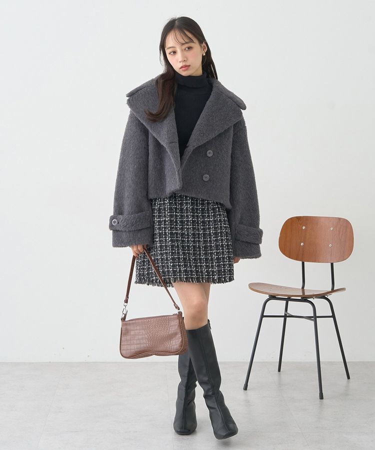 earth music&ecology「フリンジツイードミニスカート」|タイト|