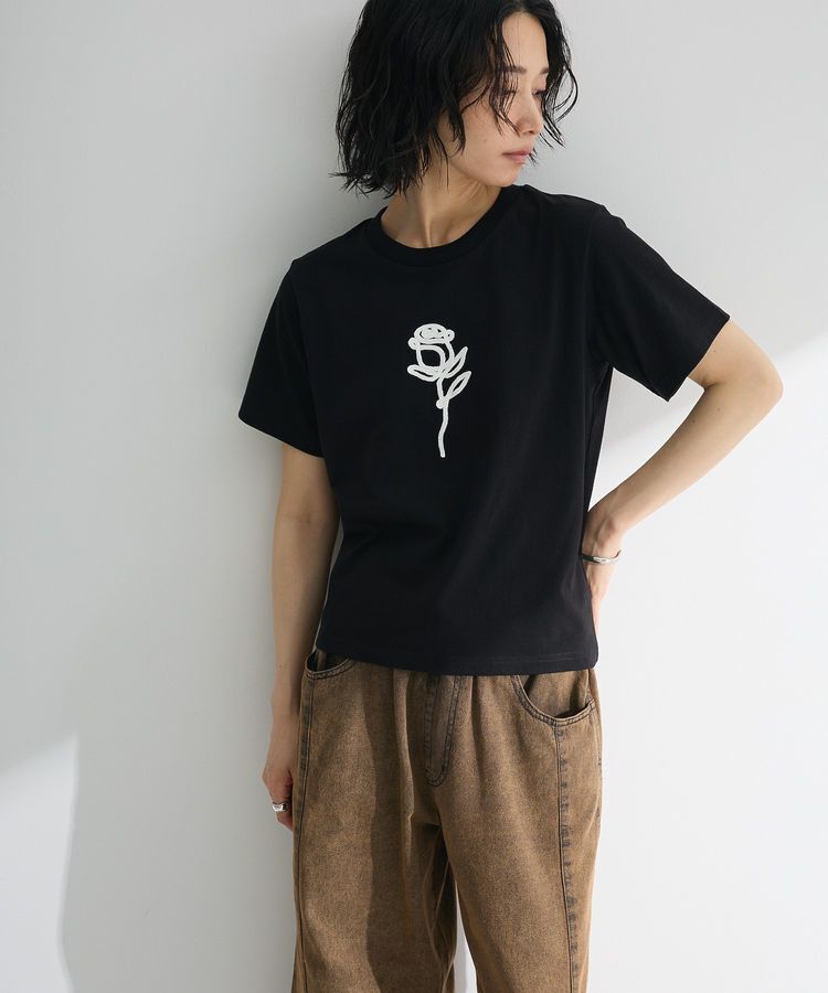 Green Parks「・DOUBLE FLAGS ローズチェーン刺繍TEE」|Tシャツ・カットソー|Black