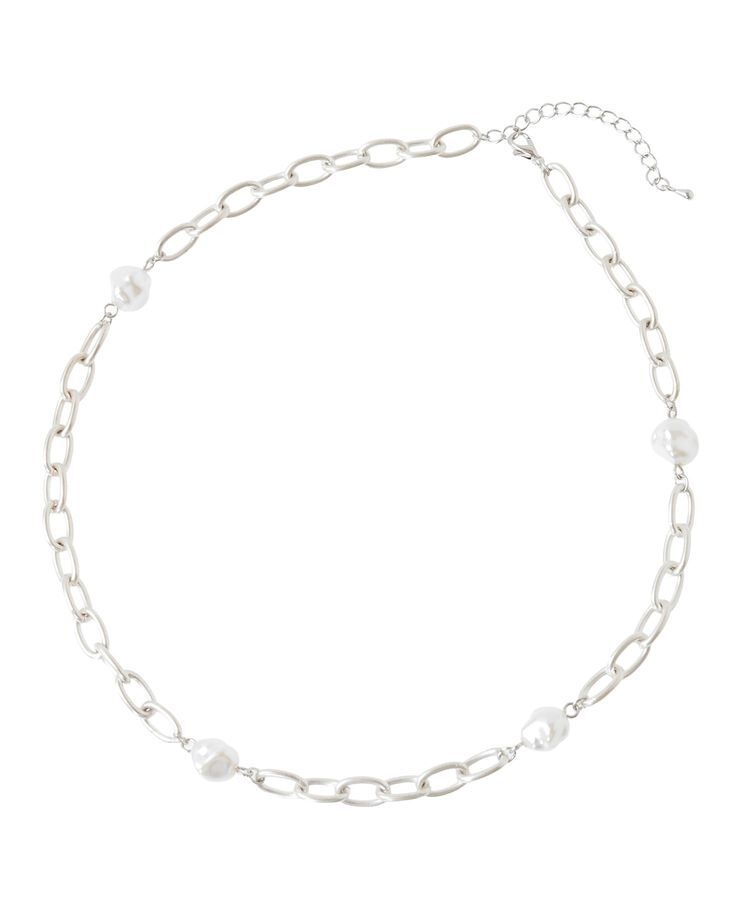 Green Parks「・HALF TIME スクエアチェーンパールネックレス」|ネックレス|Silver