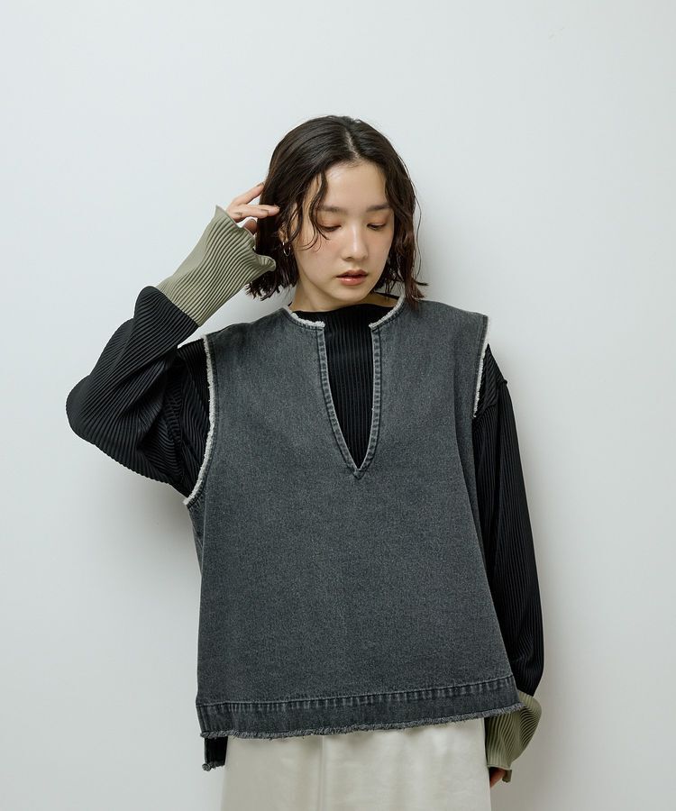 Green Parks「フリンジ付きデニムベスト」|ベスト・ジレ|